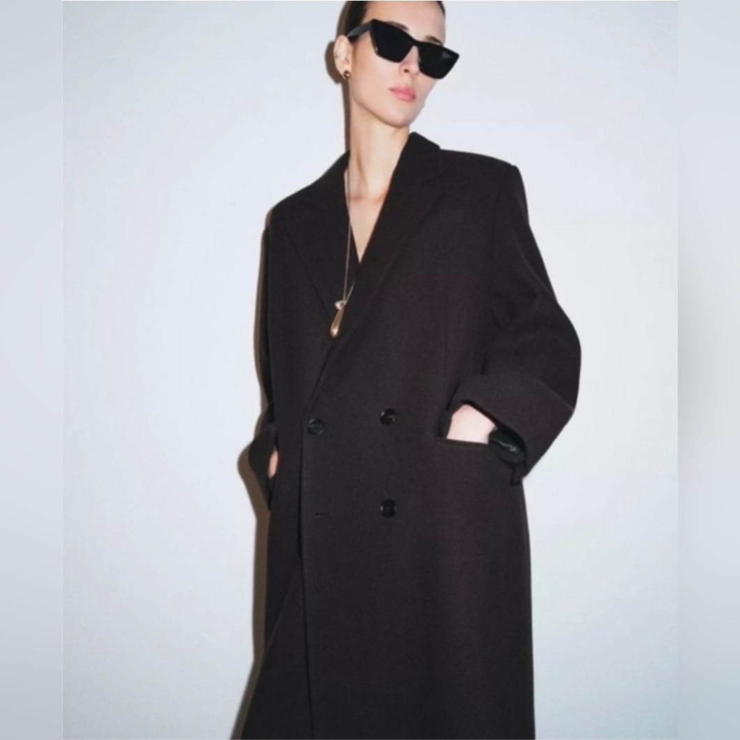 Sz S Zara Oversized Double Breasted Coat Wool Coat